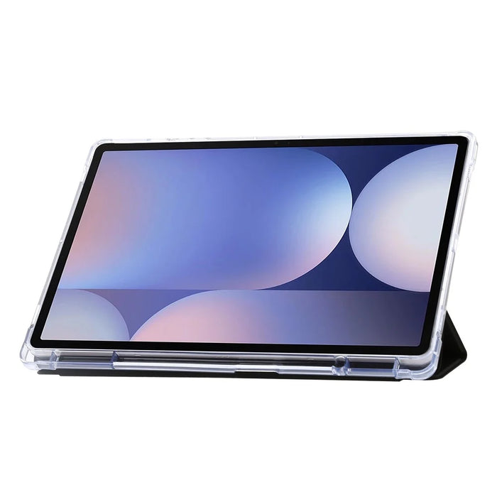 For Samsung Galaxy Tab S10+ Case Tri-Fold Stand Leather+TPU+Acrylic Clear Back Tablet Cover - Black - 2