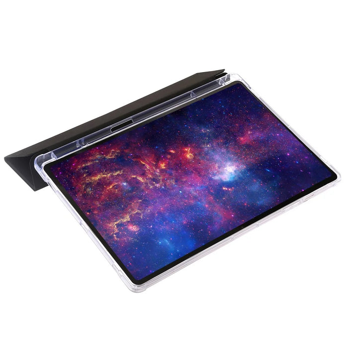 For Samsung Galaxy Tab S10+ Case Tri-Fold Stand Leather+TPU+Acrylic Clear Back Tablet Cover - Black - 5