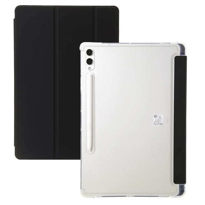 For Samsung Galaxy Tab S10+ Case Tri-Fold Stand Leather+TPU+Acrylic Clear Back Tablet Cover - Black - 7
