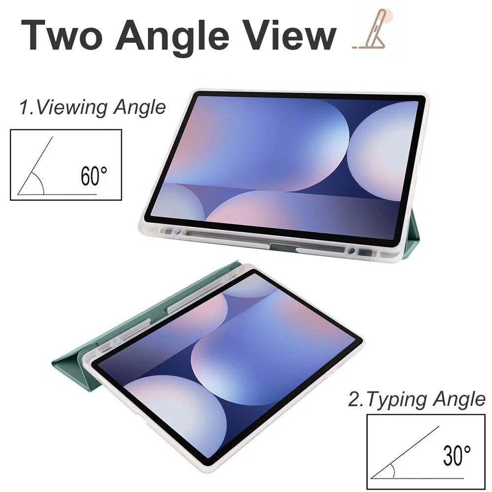 For Samsung Galaxy Tab S10+ Case with Pen Slot Tri-Fold Stand PU Leather+TPU Tablet Cover Auto Wake  /  Sleep - Midnight Green - 2
