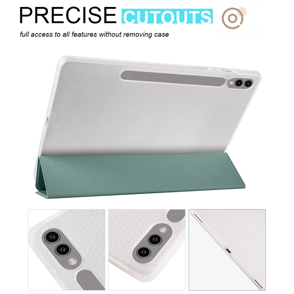 For Samsung Galaxy Tab S10+ Case with Pen Slot Tri-Fold Stand PU Leather+TPU Tablet Cover Auto Wake  /  Sleep - Midnight Green - 3