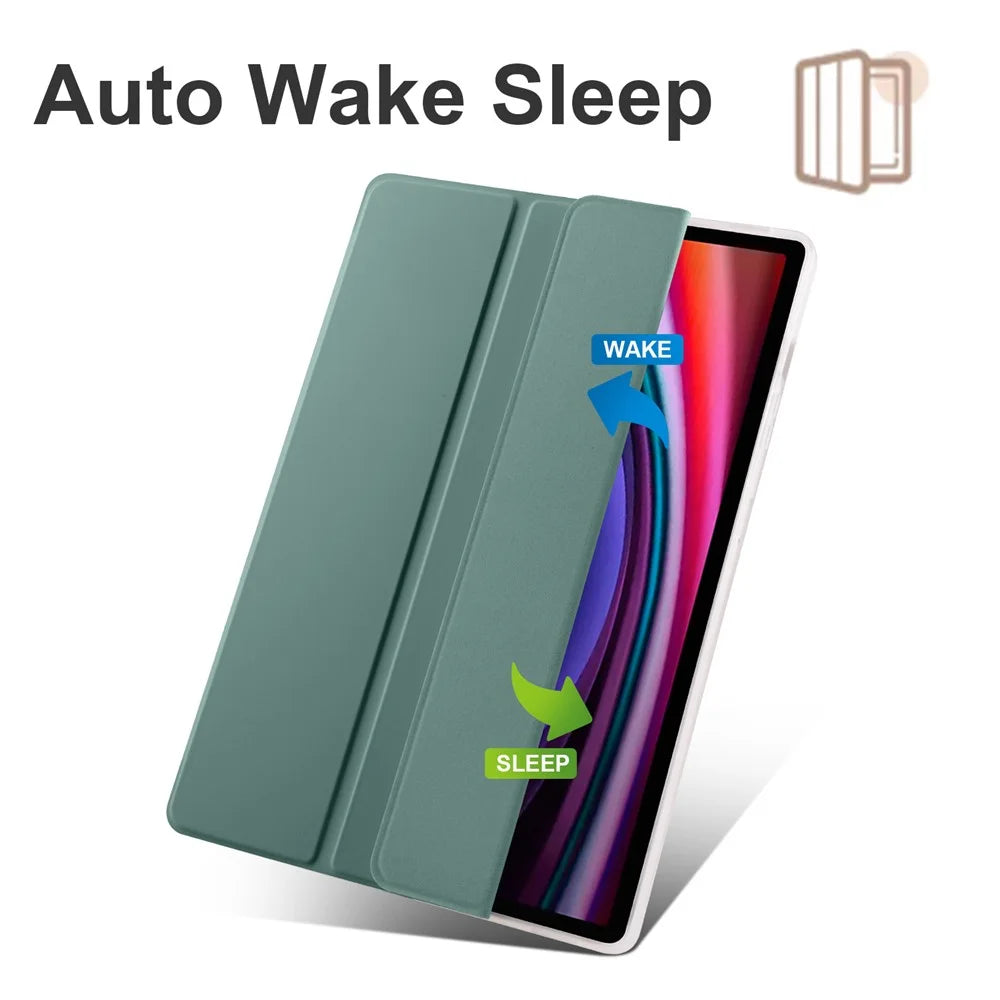 For Samsung Galaxy Tab S10+ Case with Pen Slot Tri-Fold Stand PU Leather+TPU Tablet Cover Auto Wake  /  Sleep - Midnight Green - 4