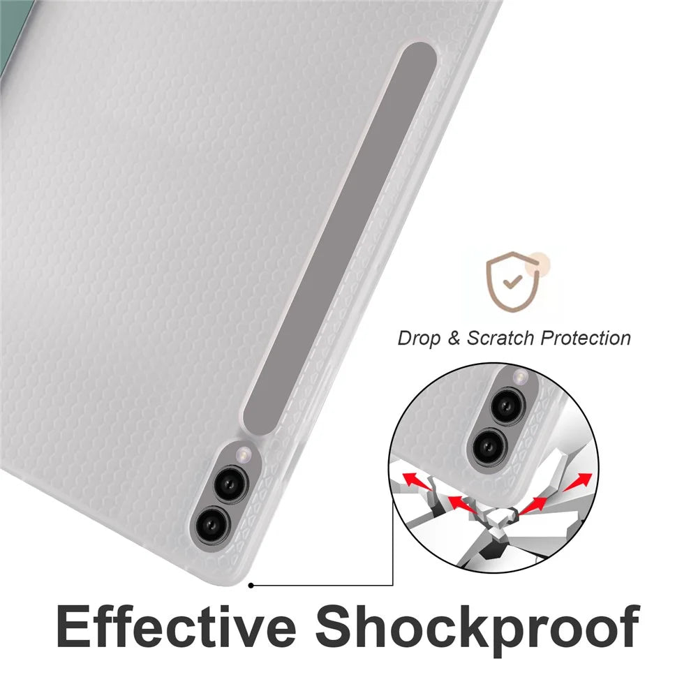 For Samsung Galaxy Tab S10+ Case with Pen Slot Tri-Fold Stand PU Leather+TPU Tablet Cover Auto Wake  /  Sleep - Midnight Green - 5