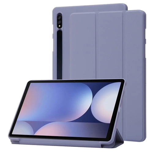 For Samsung Galaxy Tab S10+ Case PU Leather+Silicone Tri-Fold Stand Tablet Cover - Purple - 1