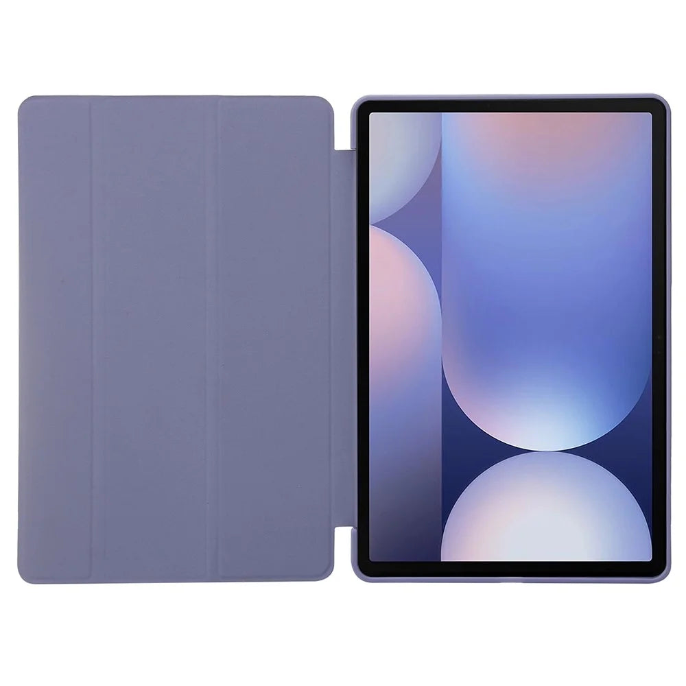 For Samsung Galaxy Tab S10+ Case PU Leather+Silicone Tri-Fold Stand Tablet Cover - Purple - 2