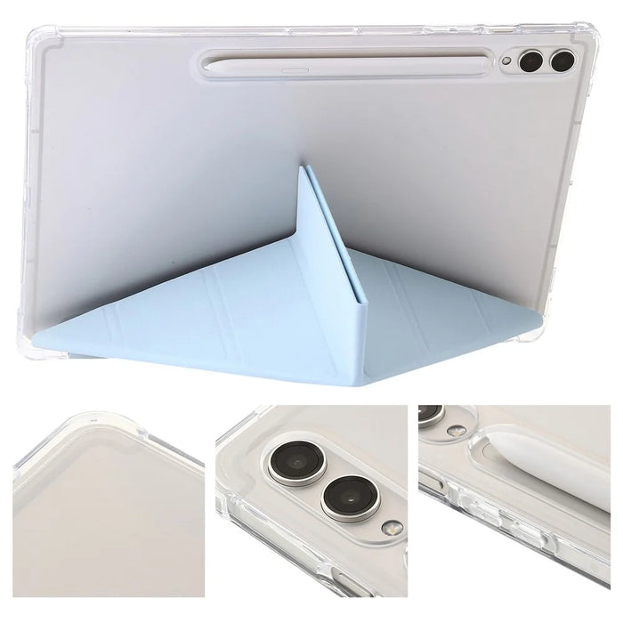 For Samsung Galaxy Tab S10+ Case PU Leather Origami Stand Clear Tablet Cover - Baby Blue - 4