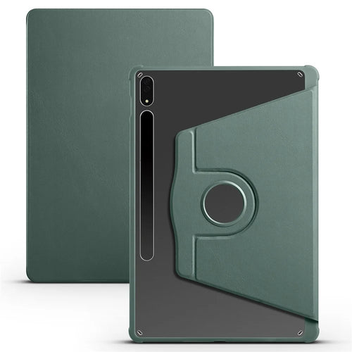 For Samsung Galaxy Tab S10+ Case 360 Degree Rotating Stand PU Leather+Acrylic Tablet Cover - Blackish Green - 1