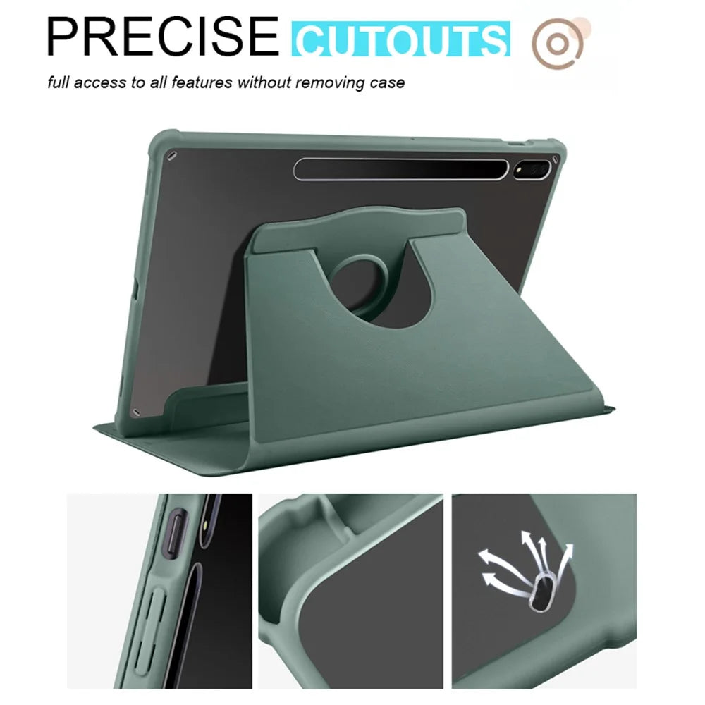 For Samsung Galaxy Tab S10+ Case 360 Degree Rotating Stand PU Leather+Acrylic Tablet Cover - Blackish Green - 2