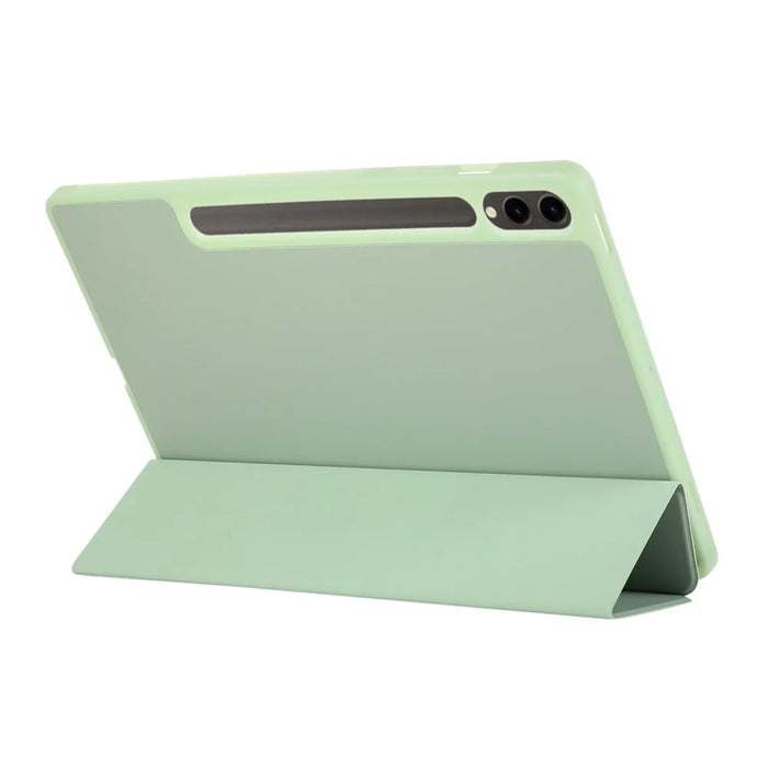 For Samsung Galaxy Tab S10+ Case with Pen Slot Solid Color Tri-Fold Stand PU Leather+TPU Tablet Cover - Green - 3
