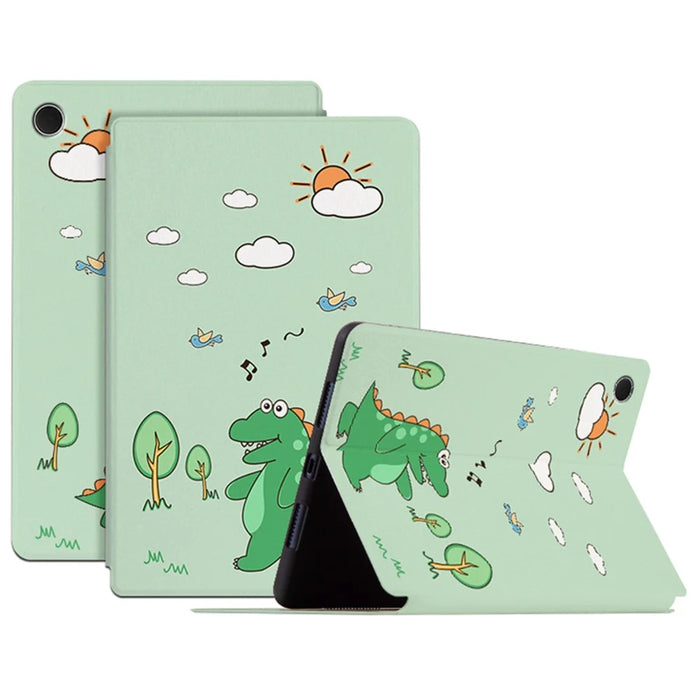 For Samsung Galaxy Tab A8 10.5 (2021) / (2022) Anti-Scratch Case with Auto Wake / Sleep Cartoon Pattern Printed PU Leather Cover Stand Tablet Case - Walking Dinosaur - 1
