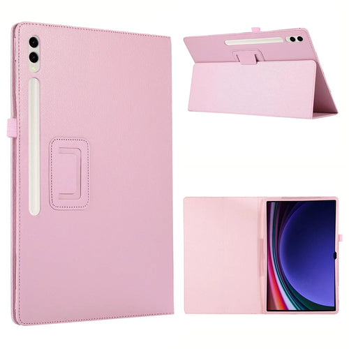 For Samsung Galaxy Tab S10 Ultra Case Bi-Fold Stand Leather Tablet Cover Litchi Texture - Pink - 1