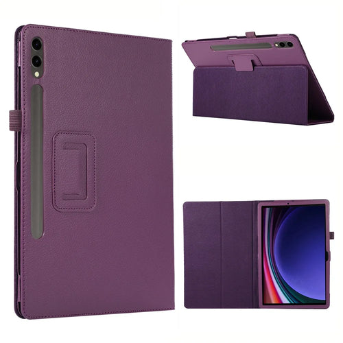 For Samsung Galaxy Tab S10+ Case Bi-Fold Stand Leather Tablet Cover Litchi Texture - Purple - 1