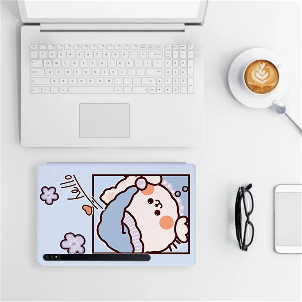 For Samsung Galaxy Tab S8+ / Tab S7+ / Tab S7 FE, Shockproof Case Cartoon Pattern Printed PU Leather Cover Auto Wake / Sleep Tablet Case with Stand - Space Rabbit - 6