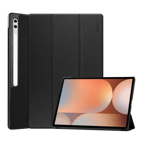 ENKAY HAT PRINCE For Samsung Galaxy Tab S9 Ultra / Galaxy Tab S10 Ultra Trifold Stand Cover   PU Leather+PC Tablet Case - Black - 1