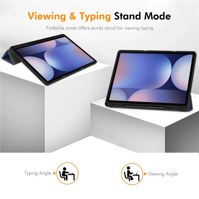 ENKAY HAT PRINCE For Samsung Galaxy Tab S9+ / Galaxy Tab S9 FE+ / Galaxy Tab S10+  Tri-Fold Stand Tablet Case PU Leather+TPU Smart Cover with Pencil Holder - Black - 3