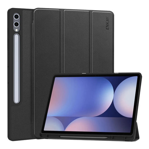 ENKAY HAT PRINCE For Samsung Galaxy Tab S9 Ultra / Galaxy Tab S10 Ultra  Tri-Fold Stand Tablet Case PU Leather+TPU Smart Cover with Pencil Holder - Black - 1