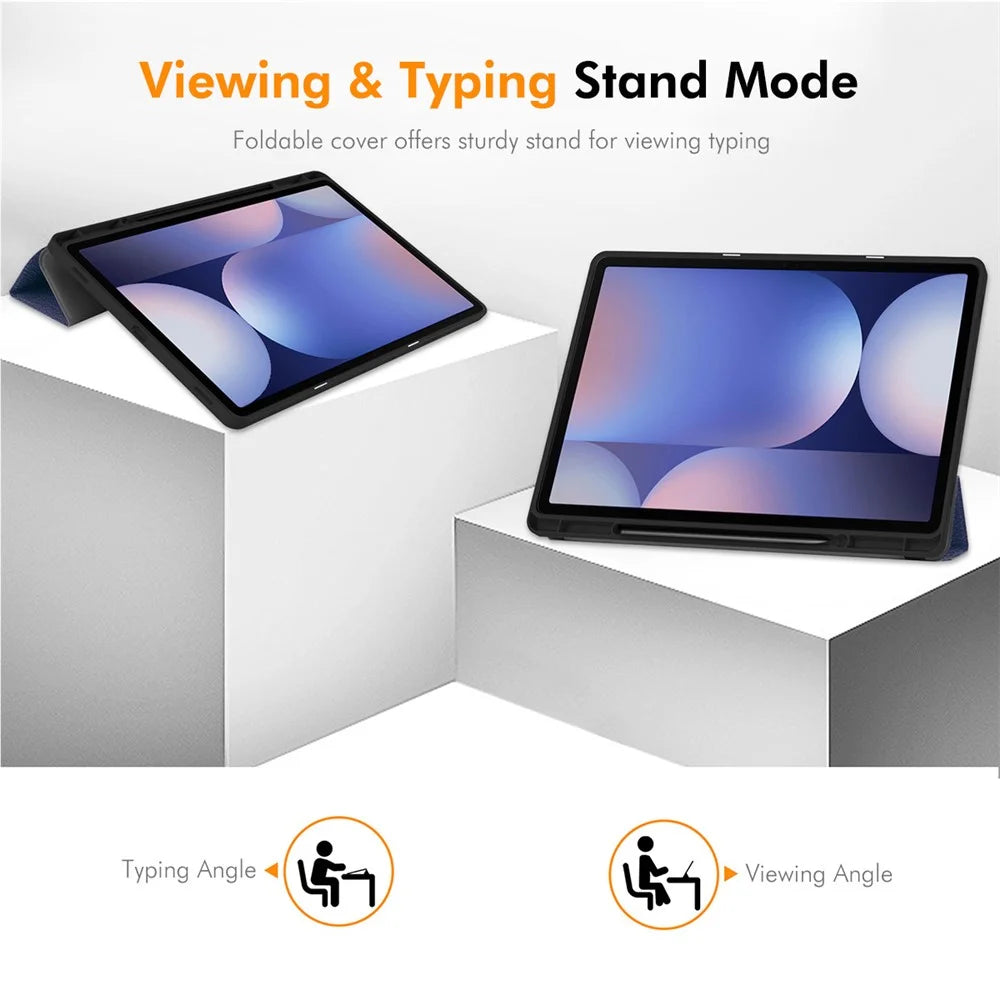 ENKAY HAT PRINCE For Samsung Galaxy Tab S9 Ultra / Galaxy Tab S10 Ultra  Tri-Fold Stand Tablet Case PU Leather+TPU Smart Cover with Pencil Holder - Black - 3
