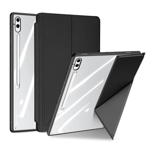 DUX DUCIS For Samsung Galaxy Tab S10 Ultra / Galaxy Tab S9 Ultra / Galaxy Tab S8 Ultra Case  Magi Series Detachable Origami Stand Leather+PC+TPU Clear Back Cover - Black - 1
