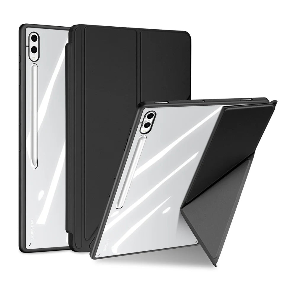 DUX DUCIS For Samsung Galaxy Tab S10 Ultra / Galaxy Tab S9 Ultra / Galaxy Tab S8 Ultra Case  Magi Series Detachable Origami Stand Leather+PC+TPU Clear Back Cover - Black - 1