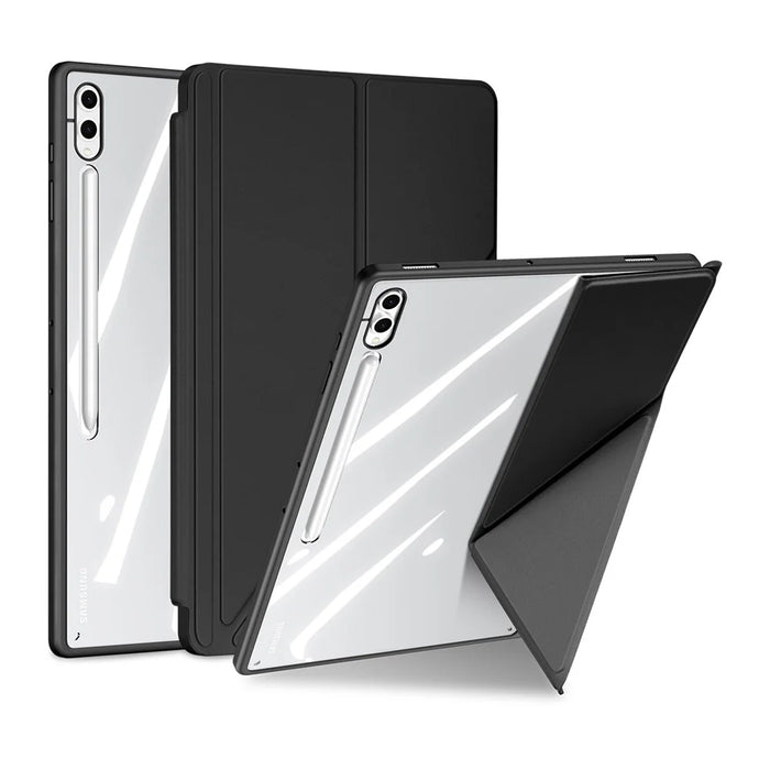 DUX DUCIS For Samsung Galaxy Tab S10 Ultra / Galaxy Tab S9 Ultra / Galaxy Tab S8 Ultra Case  Magi Series Detachable Origami Stand Leather+PC+TPU Clear Back Cover - Black - 1
