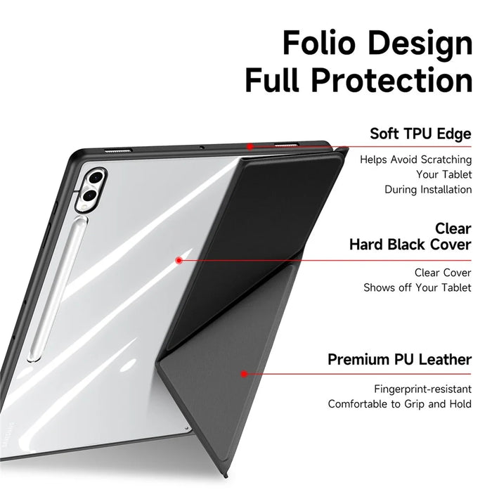 DUX DUCIS For Samsung Galaxy Tab S10 Ultra / Galaxy Tab S9 Ultra / Galaxy Tab S8 Ultra Case  Magi Series Detachable Origami Stand Leather+PC+TPU Clear Back Cover - Black - 6