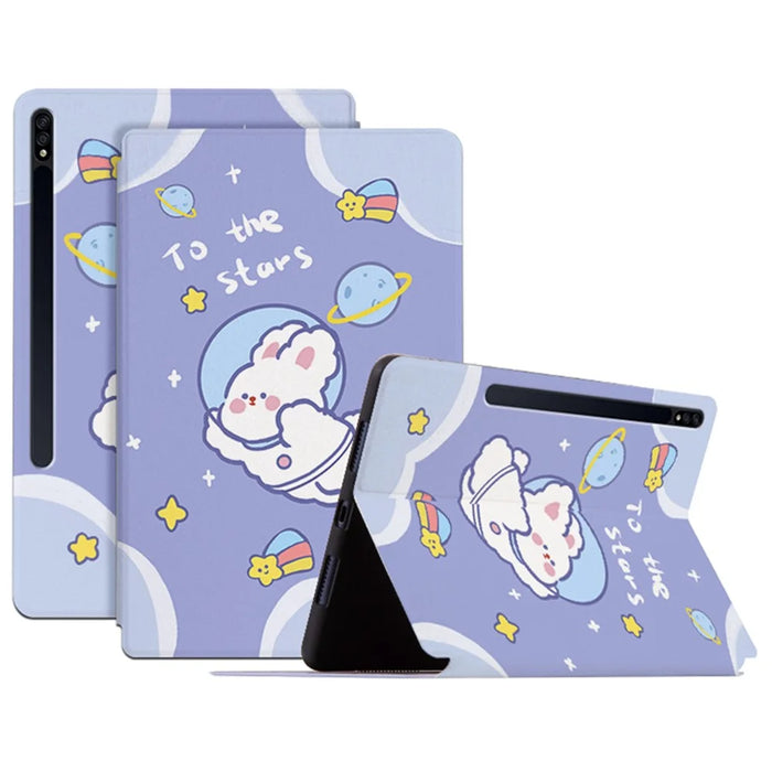 For Samsung Galaxy Tab S8/Tab S7 Shockproof Case with Auto Wake/Sleep Cartoon Pattern Printed PU Leather Cover Stand Tablet Case - Space Rabbit - 1