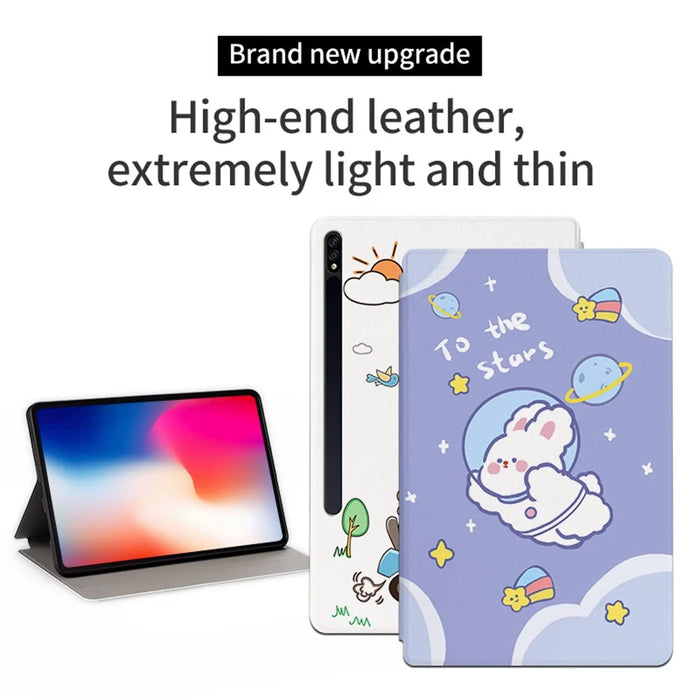 For Samsung Galaxy Tab S8/Tab S7 Shockproof Case with Auto Wake/Sleep Cartoon Pattern Printed PU Leather Cover Stand Tablet Case - Space Rabbit - 5
