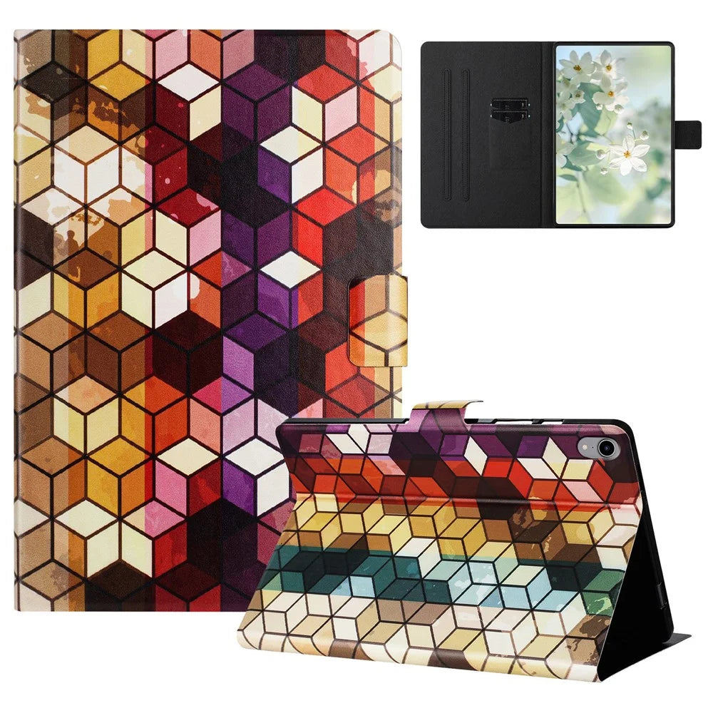 For iPad mini (2021) Case Pattern Printed Stand Litchi Texture Leather Tablet Cover with Card Slots - Block - 1