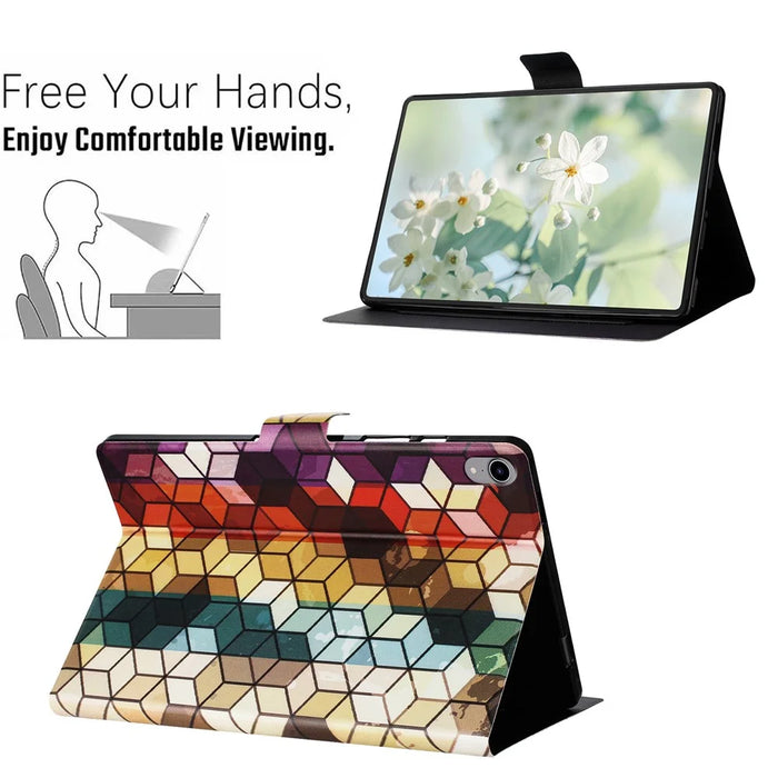 For iPad mini (2021) Case Pattern Printed Stand Litchi Texture Leather Tablet Cover with Card Slots - Block - 7