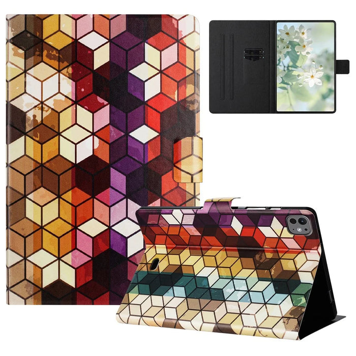 For iPad Pro 11 (2025) / 11 (2024) Case Pattern Printed Stand Litchi Texture Leather Tablet Cover with Card Slots - Block - 1