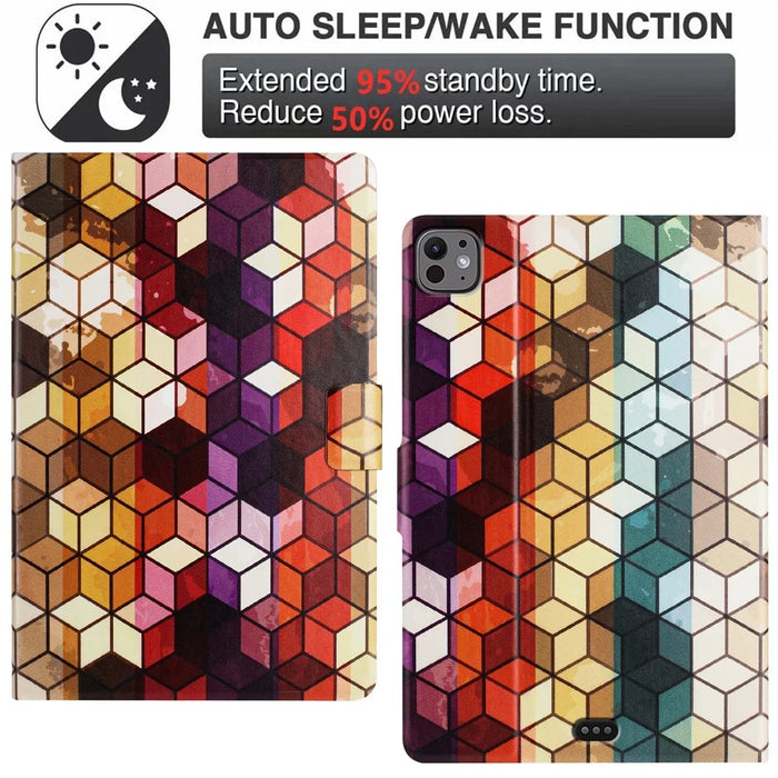 For iPad Pro 11 (2025) / 11 (2024) Case Pattern Printed Stand Litchi Texture Leather Tablet Cover with Card Slots - Block - 6
