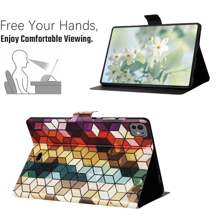 For iPad Pro 11 (2025) / 11 (2024) Case Pattern Printed Stand Litchi Texture Leather Tablet Cover with Card Slots - Block - 7