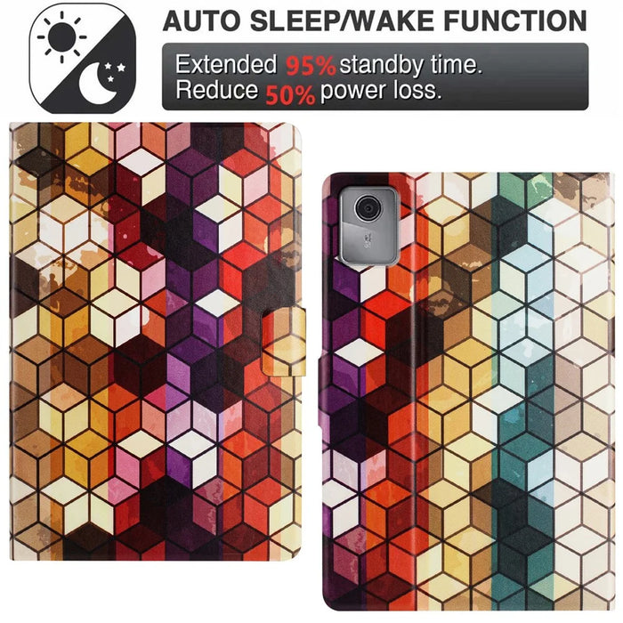 For Lenovo Tab M11 TB-330FU Case Pattern Printed Stand Litchi Texture Leather Tablet Cover with Card Slots - Block - 6