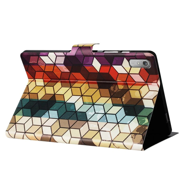 For Lenovo Tab P11 Gen 2 TB-350 Case Pattern Printed Stand Litchi Texture Leather Tablet Cover with Card Slots - Block - 4