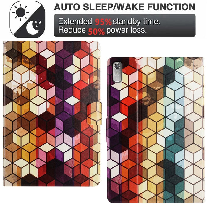 For Lenovo Tab P11 Gen 2 TB-350 Case Pattern Printed Stand Litchi Texture Leather Tablet Cover with Card Slots - Block - 6