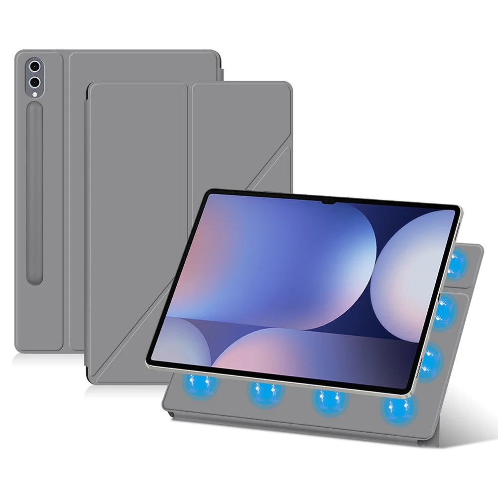 For Samsung Galaxy Tab S10 Ultra / S9 Ultra Case Origami Stand PU Leather Magnetic Tablet Cover - Grey - 1