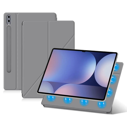 For Samsung Galaxy Tab S10 Ultra / S9 Ultra Case Origami Stand PU Leather Magnetic Tablet Cover - Grey - 1