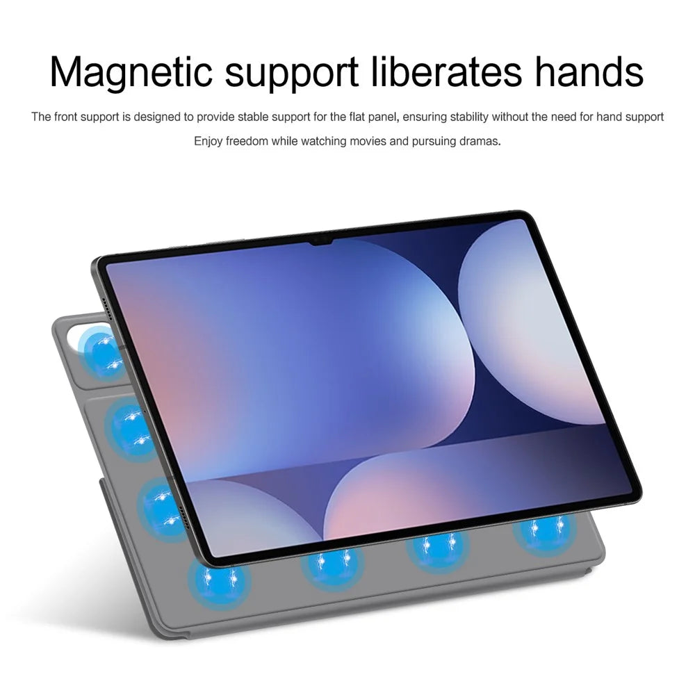 For Samsung Galaxy Tab S10 Ultra / S9 Ultra Case Origami Stand PU Leather Magnetic Tablet Cover - Grey - 2