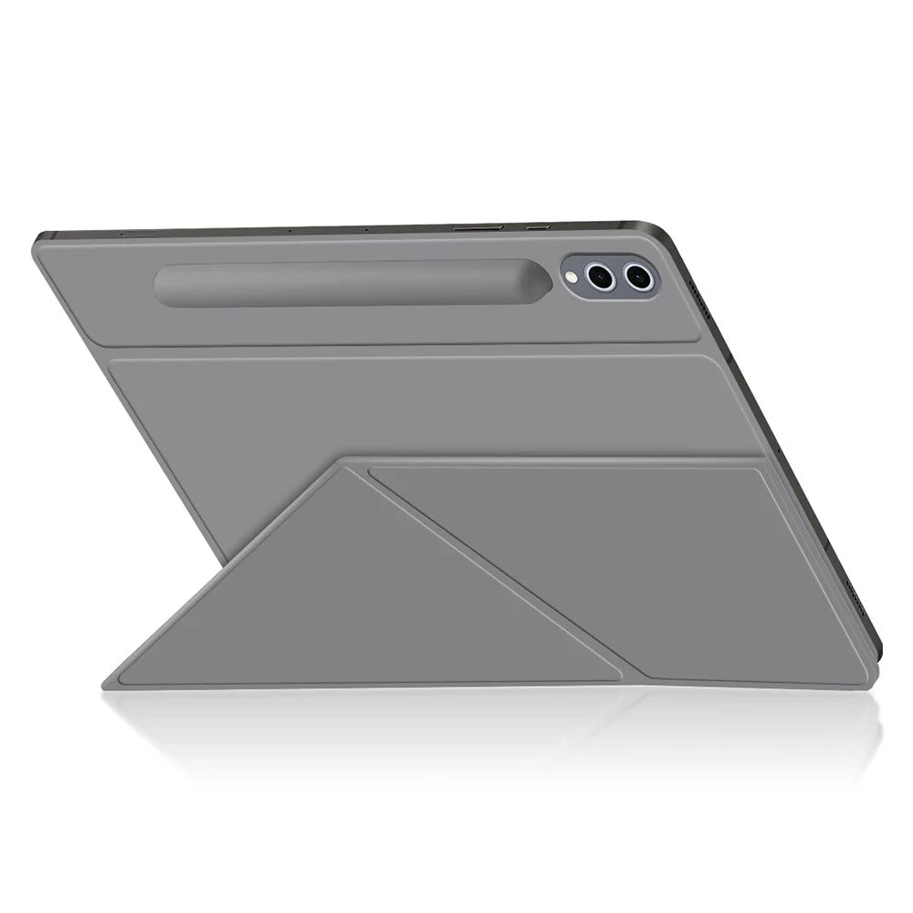 For Samsung Galaxy Tab S10 Ultra / S9 Ultra Case Origami Stand PU Leather Magnetic Tablet Cover - Grey - 3