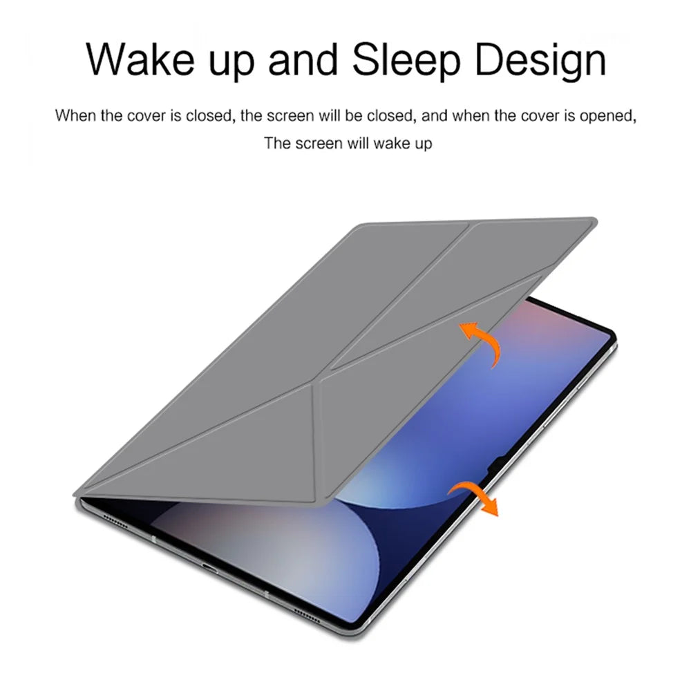 For Samsung Galaxy Tab S10 Ultra / S9 Ultra Case Origami Stand PU Leather Magnetic Tablet Cover - Grey - 4