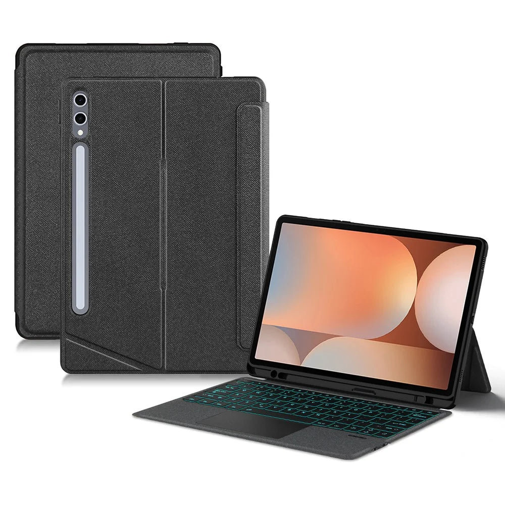 For Samsung Galaxy Tab S10+ / S9+ Leather Case + Bluetooth-Compatible Keyboard with Backlight Trackpad - 1