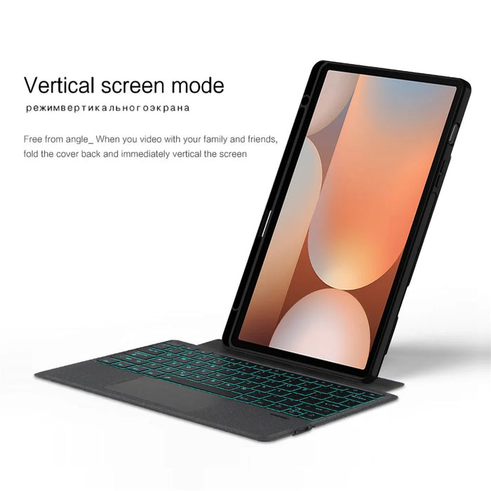 For Samsung Galaxy Tab S10+ / S9+ Leather Case + Bluetooth-Compatible Keyboard with Backlight Trackpad - 7