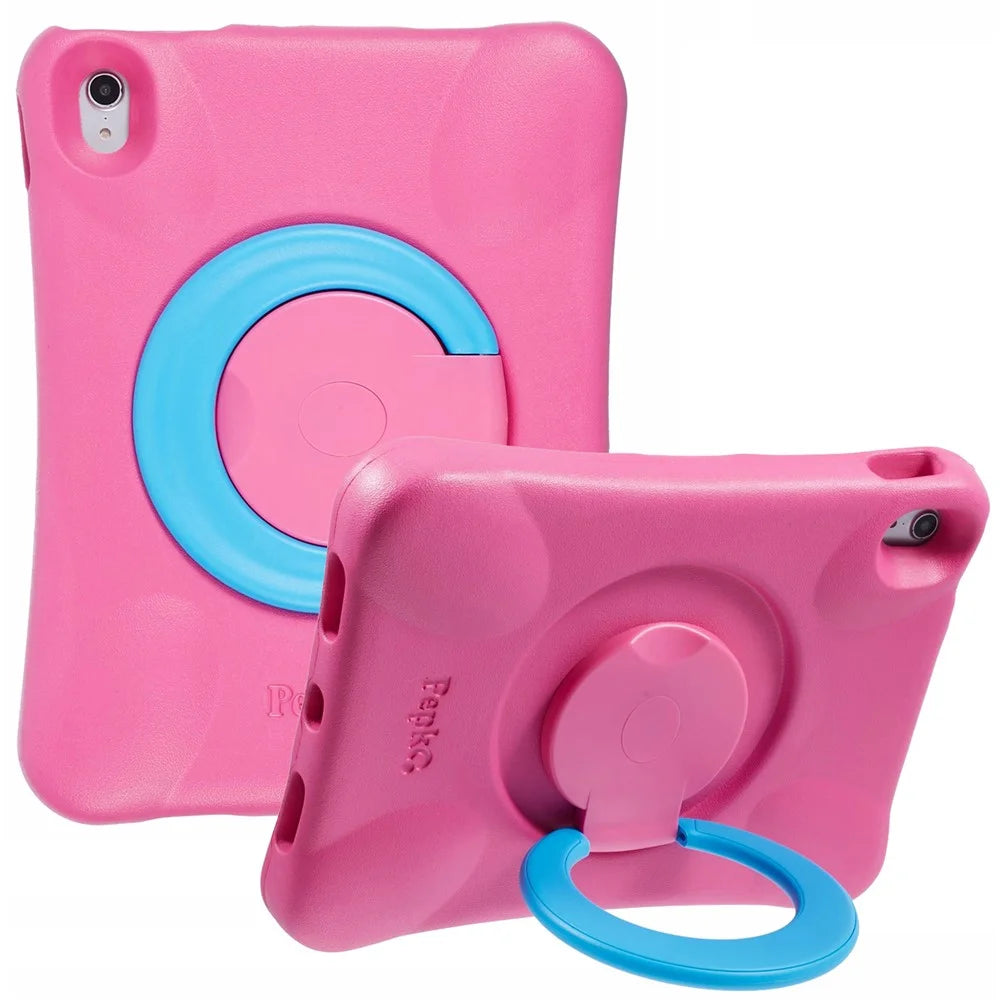 PEPKOO For iPad Air 11 (2026) / (2025) / (2024) Shockproof Tablet Case 360-Degree Rotatable PC Kickstand EVA Protective Cover - Rose / Blue - 1