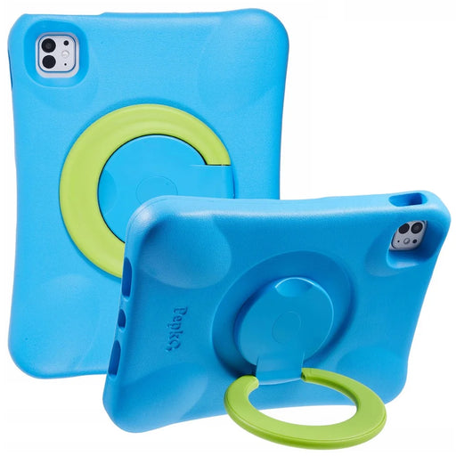 PEPKOO For iPad Pro 11 (2025) / 11 (2024) Shockproof Tablet Case 360-Degree Rotatable PC Kickstand EVA Protective Cover - Blue / Green - 1