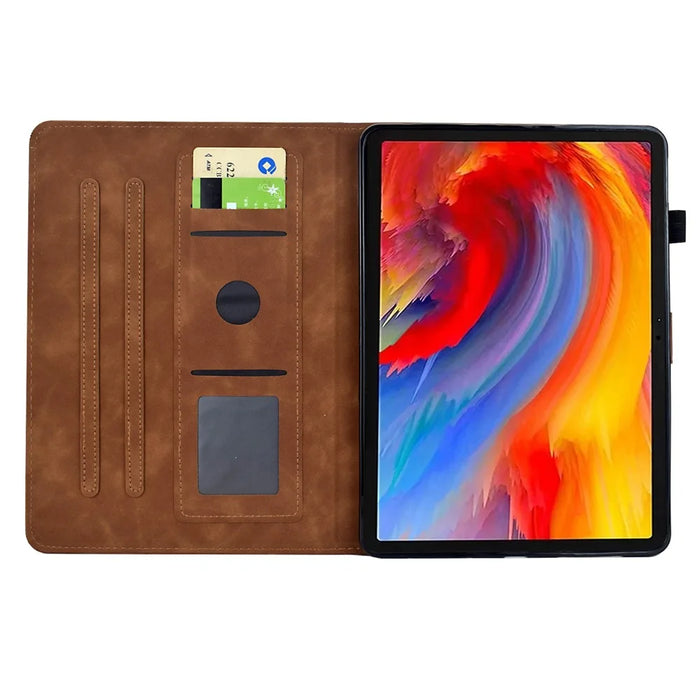 For Samsung Galaxy Tab A9 Case Flower Bird Imprinted Card Holder Leather Tablet Cover - Brown - 2