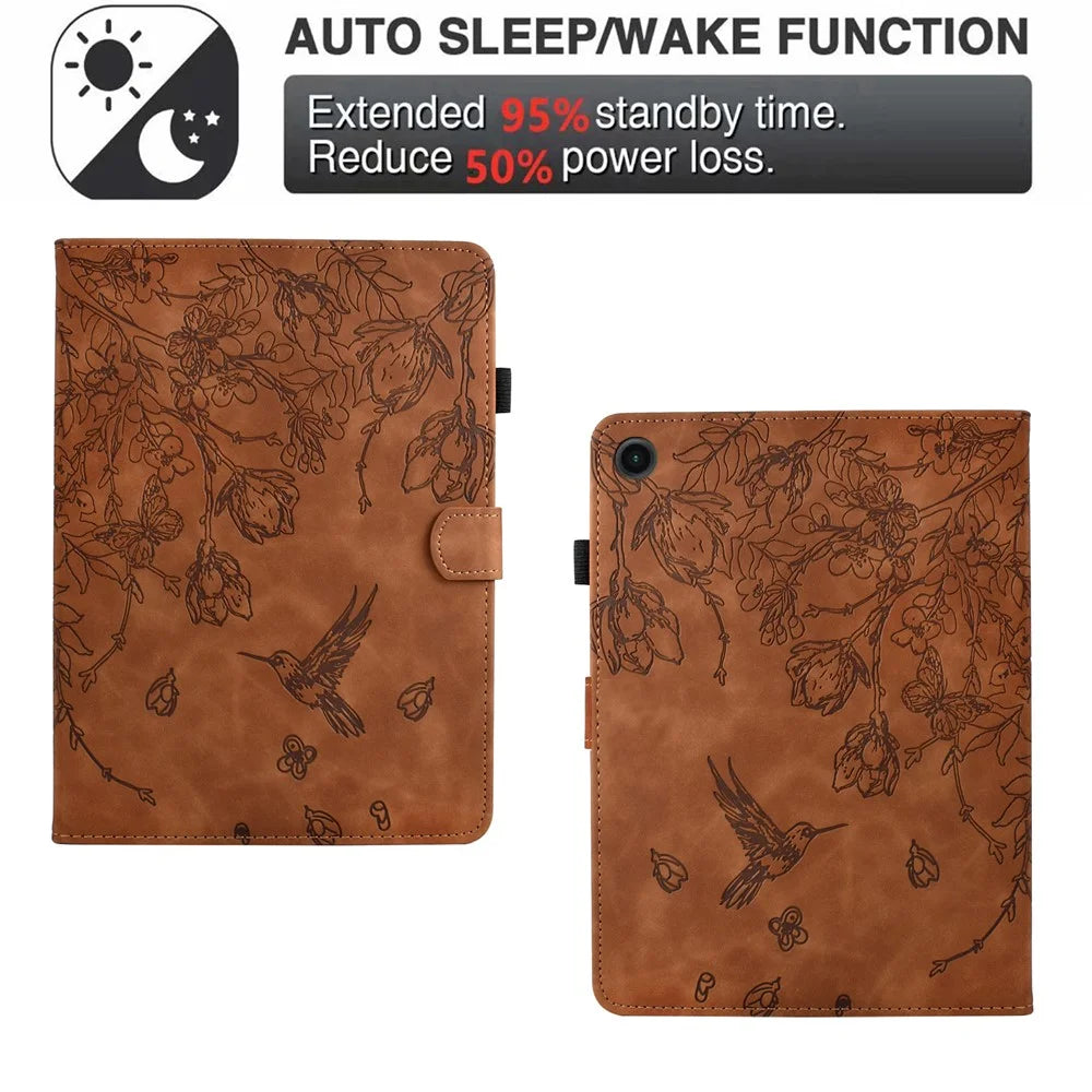 For Samsung Galaxy Tab A8 10.5 (2022) / (2021) X200 X205  Case Flower Bird Imprinted Card Holder Leather Tablet Cover - Brown - 5