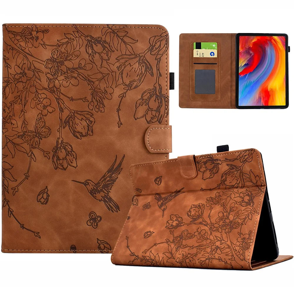 For Amazon Kindle Paperwhite (2021) 6.8 inch Case Flower Bird Imprinted Card Holder Leather Cover - Brown - 1