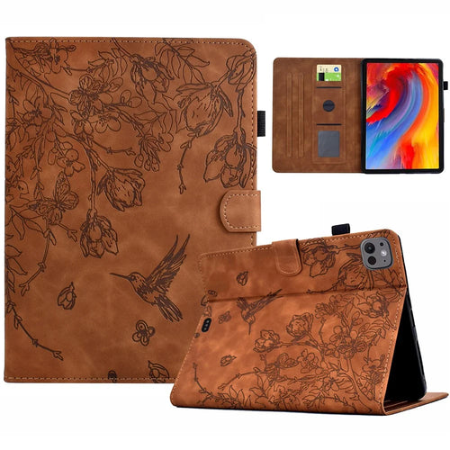 For iPad Pro 11 (2025) / (2024) Case Flower Bird Imprinted Card Holder Leather Tablet Cover - Brown - 1