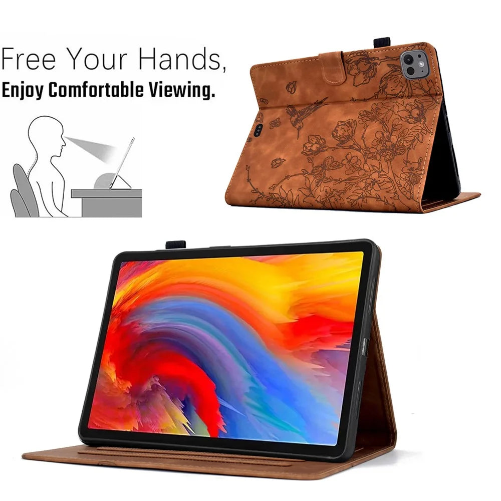 For iPad Pro 11 (2025) / (2024) Case Flower Bird Imprinted Card Holder Leather Tablet Cover - Brown - 6