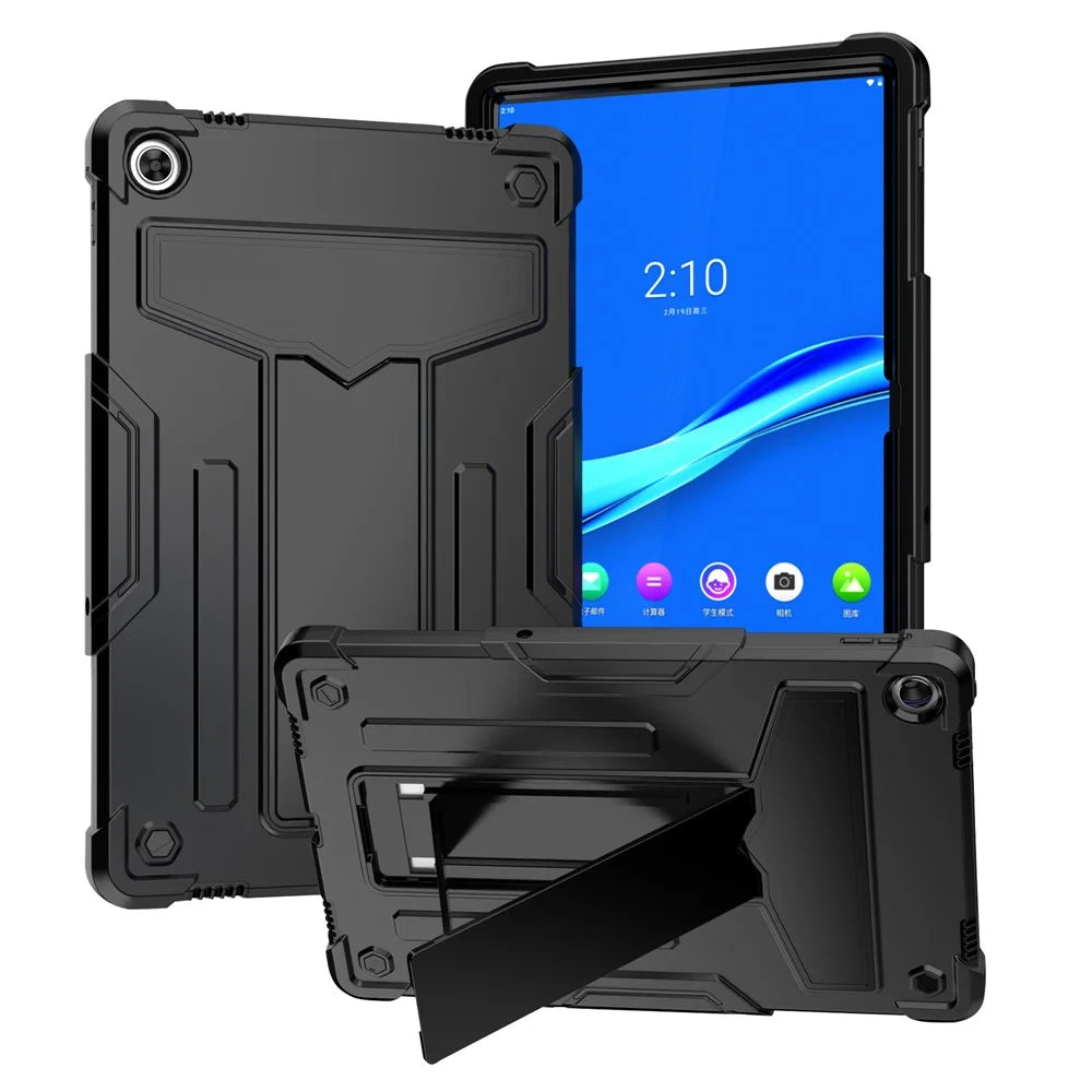 For Lenovo Tab M10 Plus (3rd Gen) / Xiaoxin Pad 2022 10.6 inch T-shaped Kickstand Shockproof Anti-fall PC + Silicone Tablet Case Protective Cover - Black / Black - 1